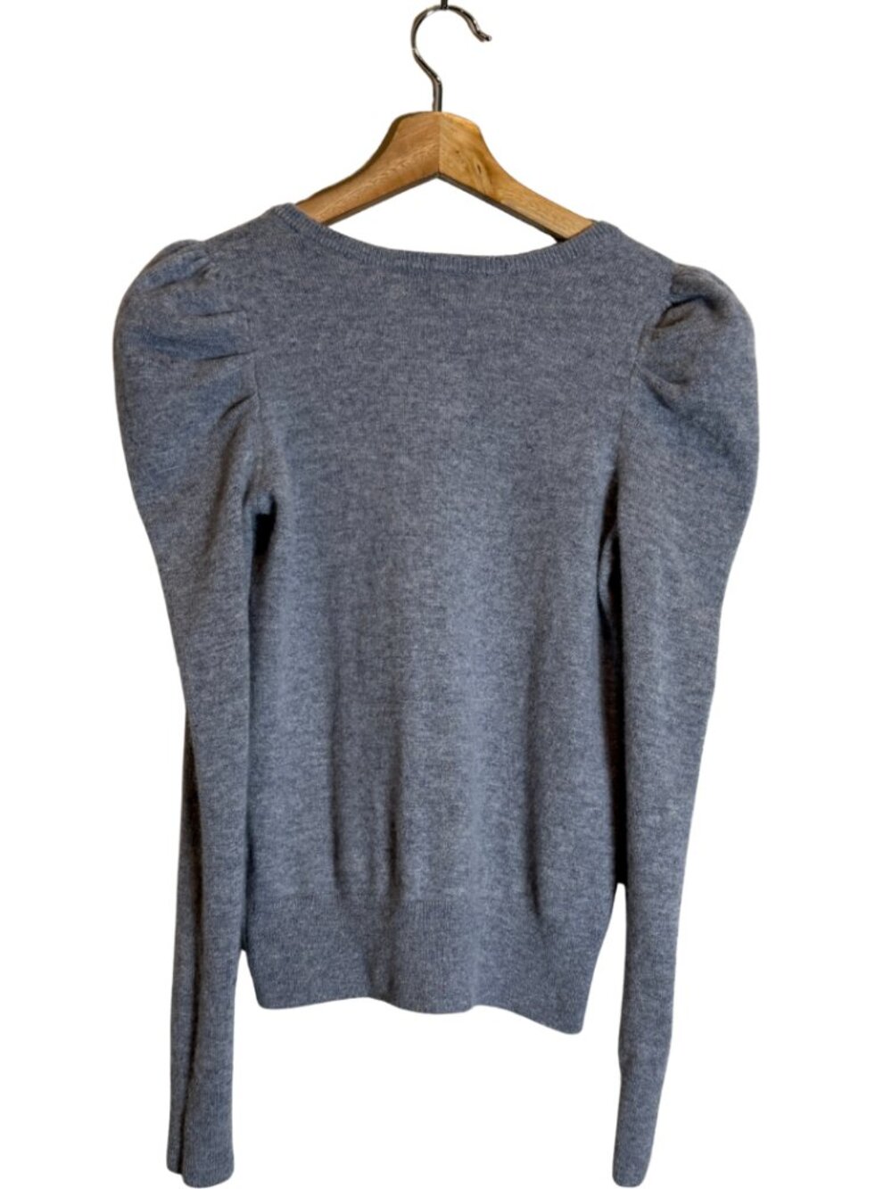 Rebecca Minkoff Janine Wool Puff Sleeve V-Neck Sweater Pullover Women's XS Gray - Picture 5 of 15
